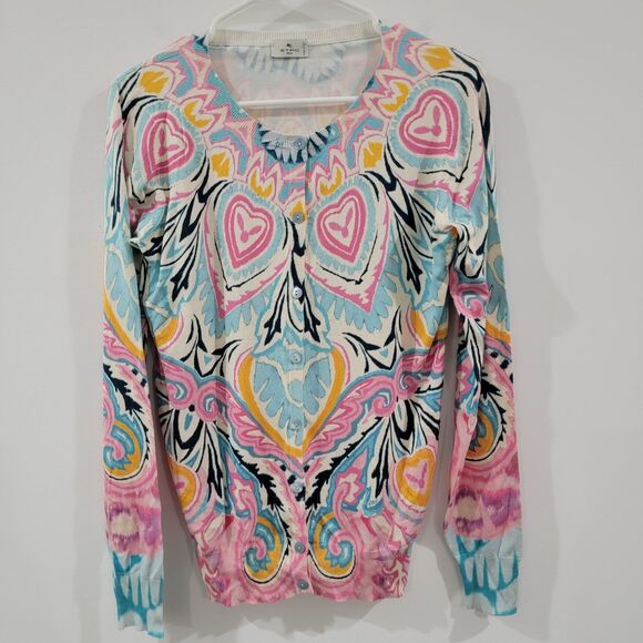 Etro Womens Cardigan Sweater Size 46 XL Silk Blend Floral Italy Colorful Button - Picture 1 of 10